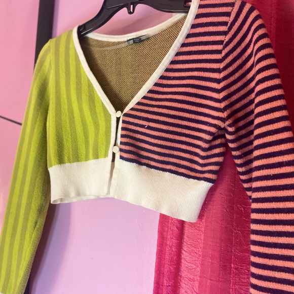 Wild Fable Tiny Style Striped Cropped Cardigan Sweater Slim Fit Women’s Small - Picture 3 of 6